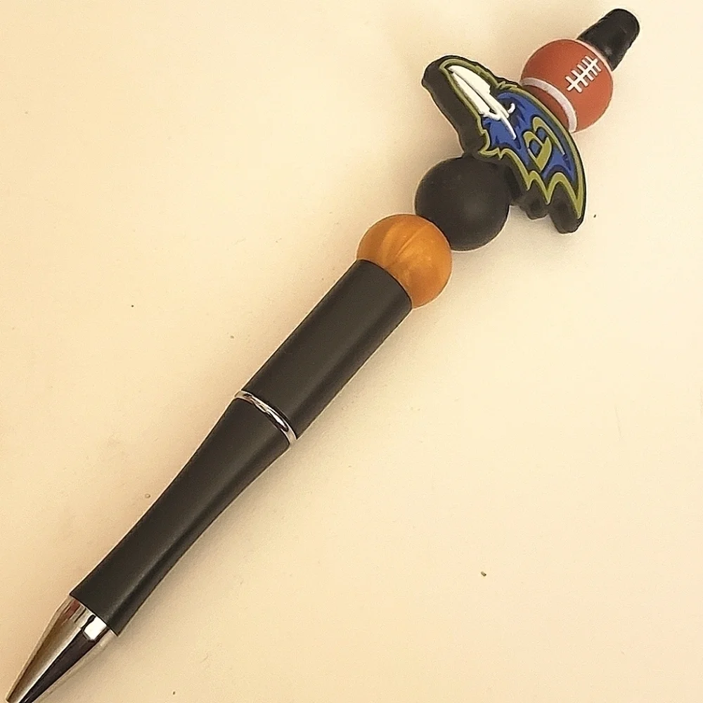 Handmade Baltimore Ravens Football Beaded Silicone Focal Bead Pen